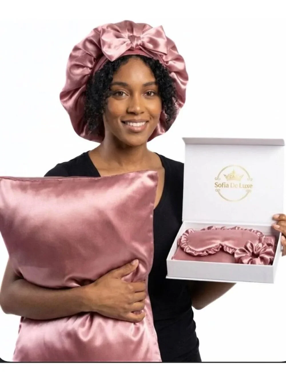 Luxury Satin Sleep Set Gift Box - Hair Bonnet, Eye Mask, Pillowcase & Scrunchie